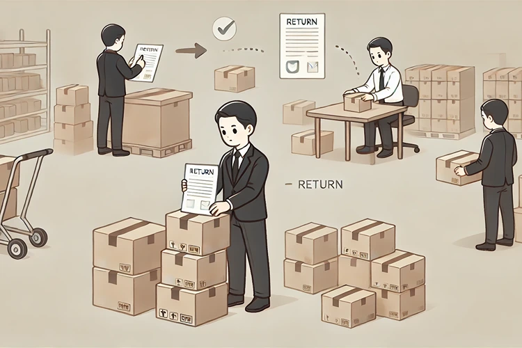 Businessperson organizing unsold goods in boxes for return in a consignment contract.